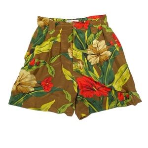 VTG Anne Pinkerton 100% Silk Shorts Womens 10 Floral Hi Rise Airy Tropical Aloha